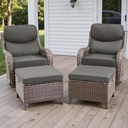 Rilyson Wicker Outdoor Patio Furniture Set - 4 Piece Patio Conversation Set with Swivel Rocker Chairs and Ottomans, 6 inch Cushions, High Back, Deep Seating, for Porch Deck Garden Brown/Grey