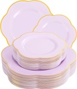 Liacere 50PCS Purple Plastic Plates-Heavy Duty Lavender Purple Disposable Plates-Purple Gold Plastic Plates-25PCS Purple Dinner Plates,25PCS Purple Dessert Plates for Baby Shower Gifts＆Valentine’s Day