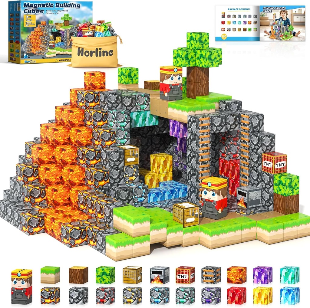 100PCS Magnetic Blocks Building Toys, STEM Learning Sensory Toys for Kids Age 3-5 4-8 5-7 8-12, Gem Cave Adventure Mine Magnet World Craft, Christmas Game Gift for for 3+ Years Old Boys Girls(0.8")