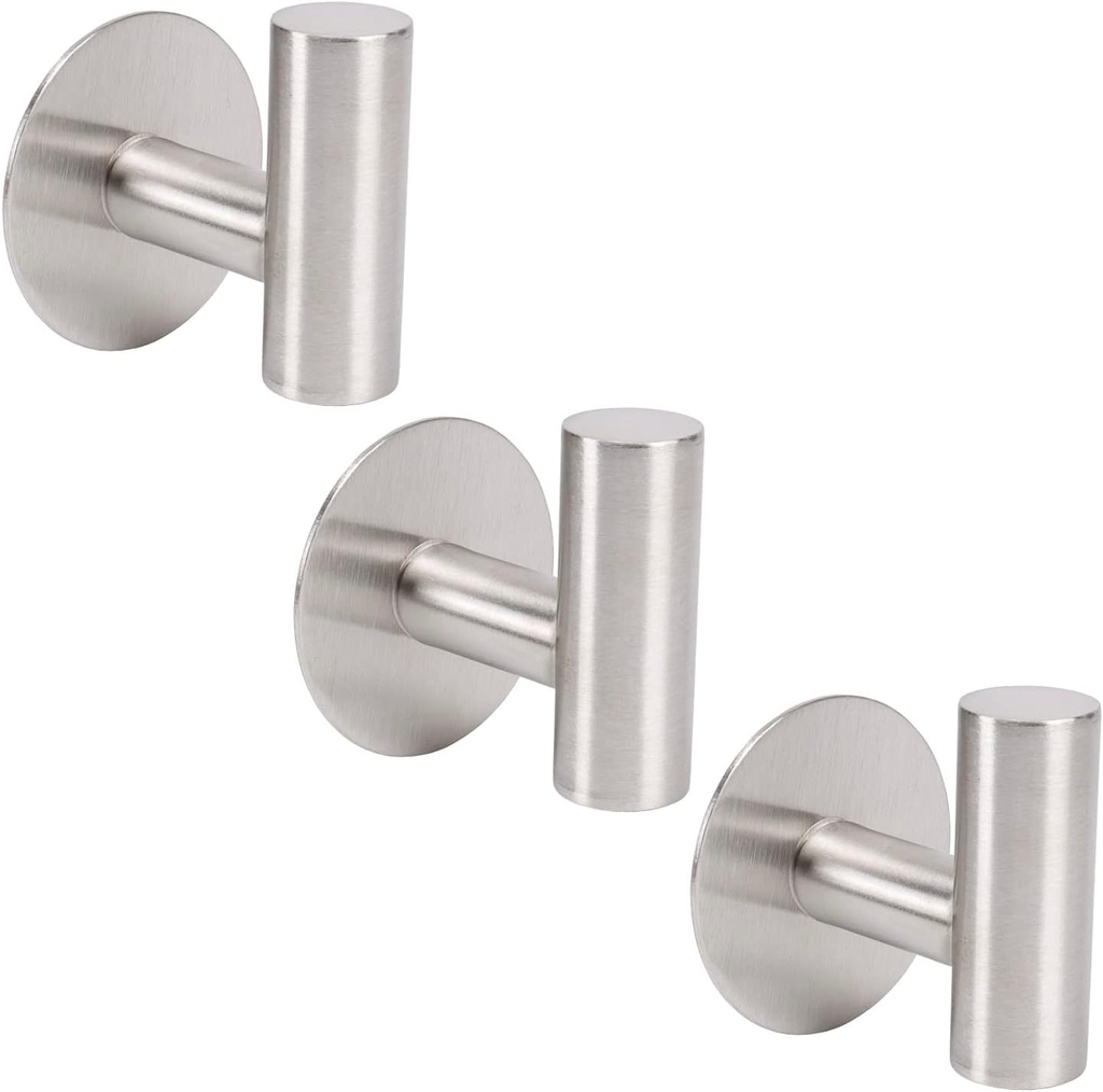 TocTen Bath Towel Hook, Strong Self Adhesive Robe Hook, SUS 304 Stainless Steel Stick on Wall Coat/Clothes Hook No Drilling, Shower Wall Hook for Bathroom Kitchen Office Closet(Brushed Nickel, 3 Pack)