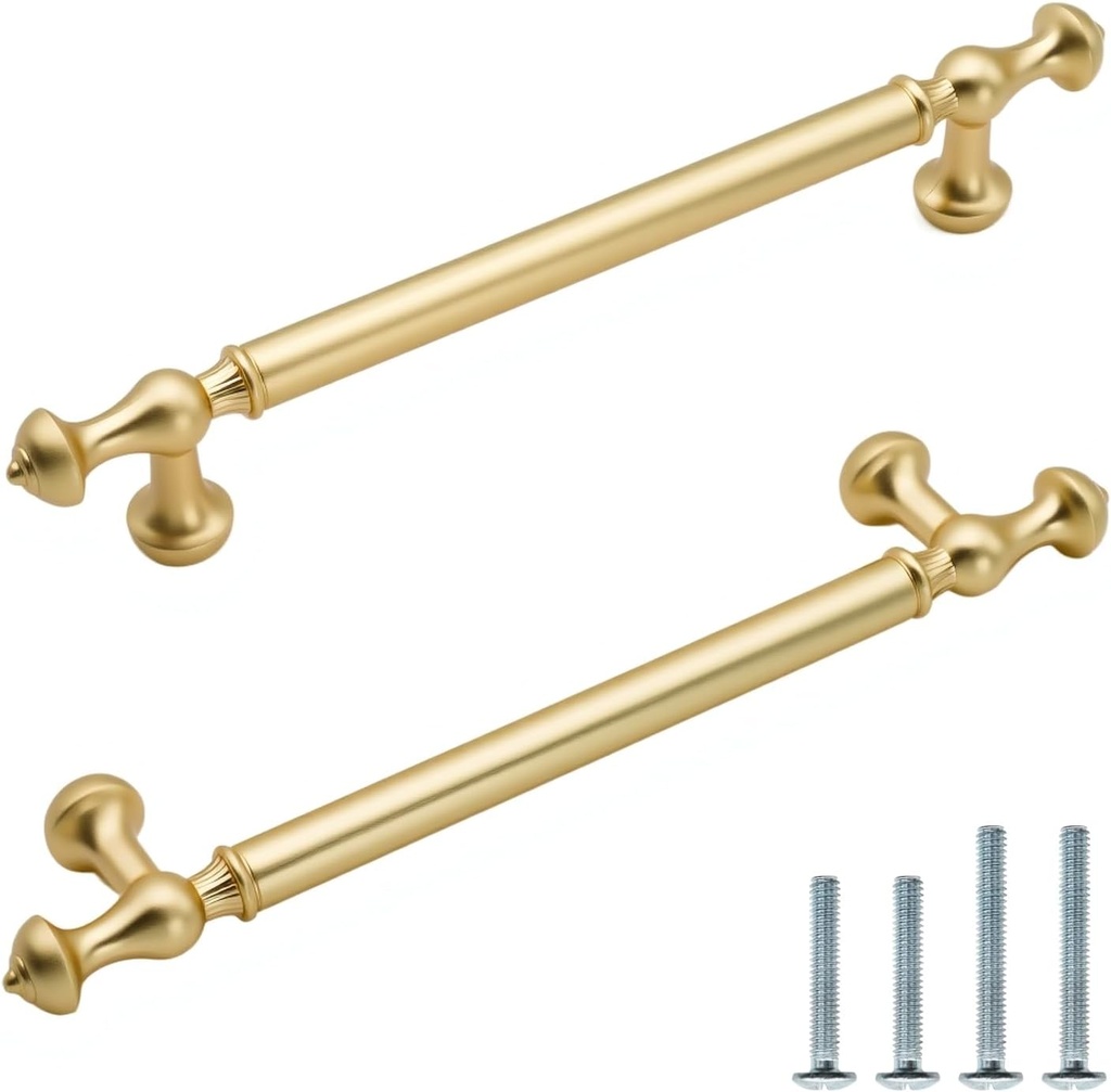 10 Pack Brushed Gold Cabinet Pulls 5 Inch/128mm Hole Center Brushed Brass Drawer Dresser Handles Solid Zinc Alloy Kitchen Cupboard Bathroom Furniture Hardware