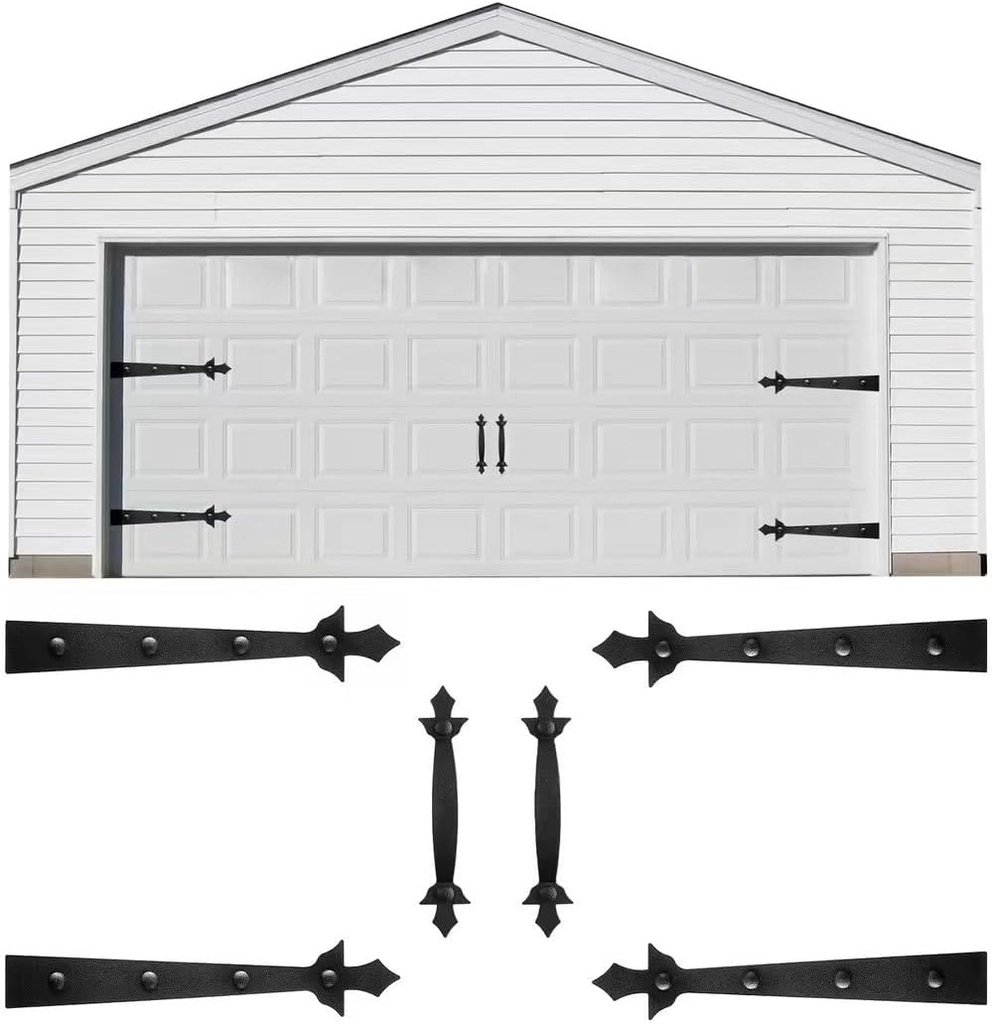 Magnetic Garage Door Hardware,Garage Door Magnetic Decorative Hardware with 4 Hinges + 2 Handles Gave Your Door a New Look,Garage Door Magnets Easy Install,Never Fade Garage Door Handle(Modern Style)