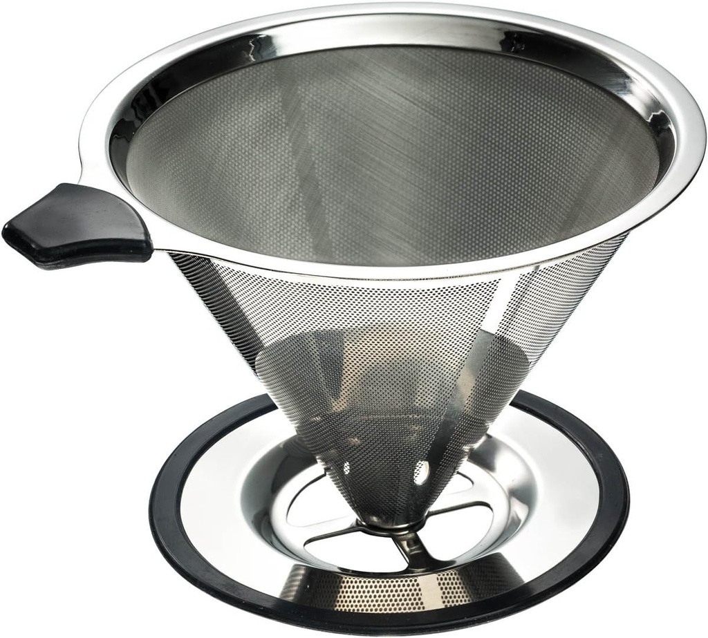 Clever Pour Over Coffee Dripper With Cup Stand (Size #4) - Paperless and Reusable - Ultra Fine Micro Mesh Filter - Perfect for Manual Brewing - BONUS: Coffee Scooping Spoon + Cleaning Brush.