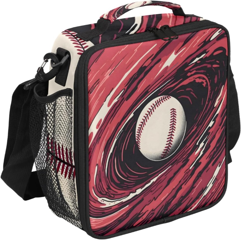 3D Baseball Boys Lunch Box for School Insulated Kids Lunch Box Reusable Leakproof Lunch Bag Thermal Cooler Tote Picnic Lunchbox with Adjustable Shoulder Strap Back to School Gifts for Teens Boys