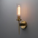 Phansthy Bathroom Vanity Light Antique Brass 1-Light Wall Sconce with 2.8 Inches Diameter Cyclinder Ribbed Clear Glass Canopy (One-Light)