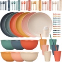 66 Pcs Dinnerware Sets, Unbreakable Plates and Bowls Sets, Reusable Dinnerware Sets for 6 People, Travel Camping Picnic Home Party Cutlery Set, Dishwasher Microwave Safe Dishes