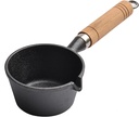 Mini Cast Iron Pot:Nonstick Iron Pot with Long Wood Handle,0.6qt Sauce Pot for Heating Oil Milk and Frying Eggs,Cast Induction, Gas or Electric Stovetop,21oz