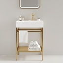 24 Inch Bathroom Vanity with Ceramic Basin, Freestanding Bathroom Console Sink Set, White Rectangular Integrated Basin Without Faucet, Gold Open Metal Leg, Storage Shelves, Pop Up Drain