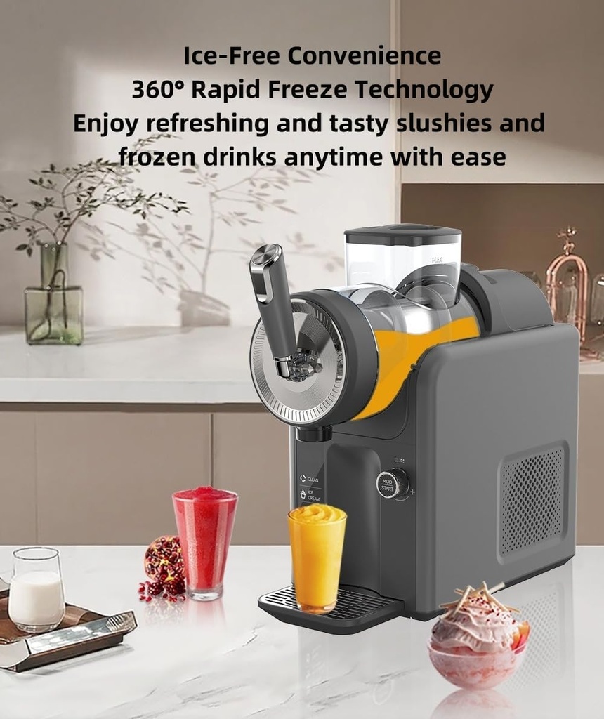 Home Slushie and Ice Cream Machine – 360° Rotating Freeze, 5 Preset Drink Modes, Self-Cleaning, No Ice Required (White, 1.8L)