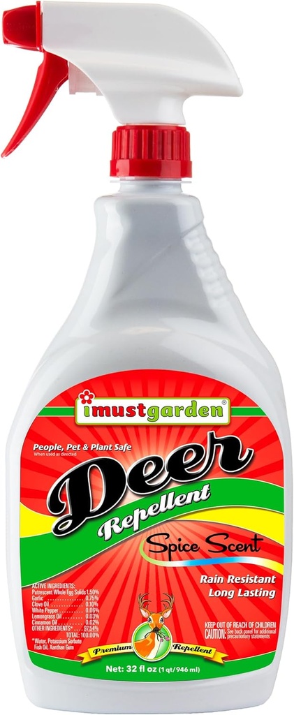 I Must Garden Deer Repellent: Spice Scent Deer Spray for Gardens & Plants – Natural Ingredients – 32oz Ready to Use