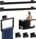 Matte Black Bathroom Hardware Set Towel Bar Set Black Bathroom Hardware Accessories Set with Towel Bars, Stainless Steel Wall Mounted Bathroom Towel Rack Set Square