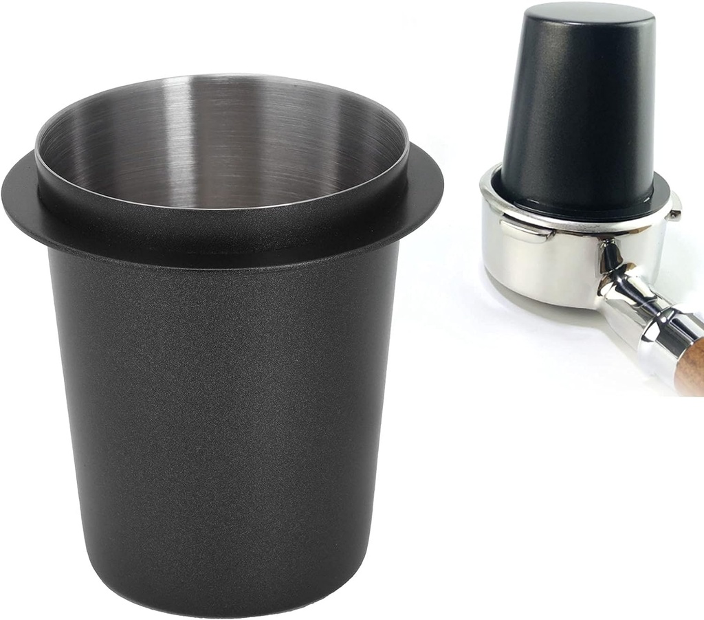 58MM Coffee Dosing Cup, Stainless Steel Coffee Machine Accessory Dosing Tool with Ergonomic Handle for Espresso Machine Grounds Barista Home Use (black)
