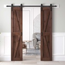 36x84 inch (Double 18×84 inch Door) Sliding Barn Wood Door Slab with 6.6ft Hardware Kit and Handle, Coffee, K Shape, Simple DIY Assembly