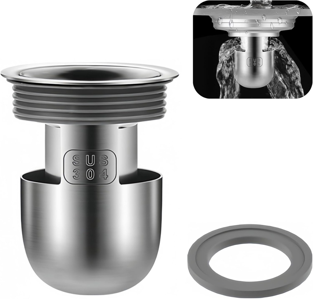 Shower Floor Drain Plug, Water Sealing, Mini Bottle Trap Design, 304 Stainless Steel Material, Anti- Odor Plugs for Bathroom (1, Depth 2.4'')