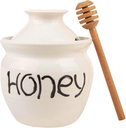 Honey Jar with a Dipper 16oz. Ceramic Honey Pot Made Out of Solid Clay Piece. Honey Container, and a Great Rustic Bowl for Gift (Honey Jar) WHITE