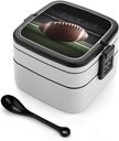 Stackable Double-Layer Bento Box American Football Adults Lunchbox with Spoon Cute Japanese Bento Box Dishwasher Safe for Work Travel Dining Outc
