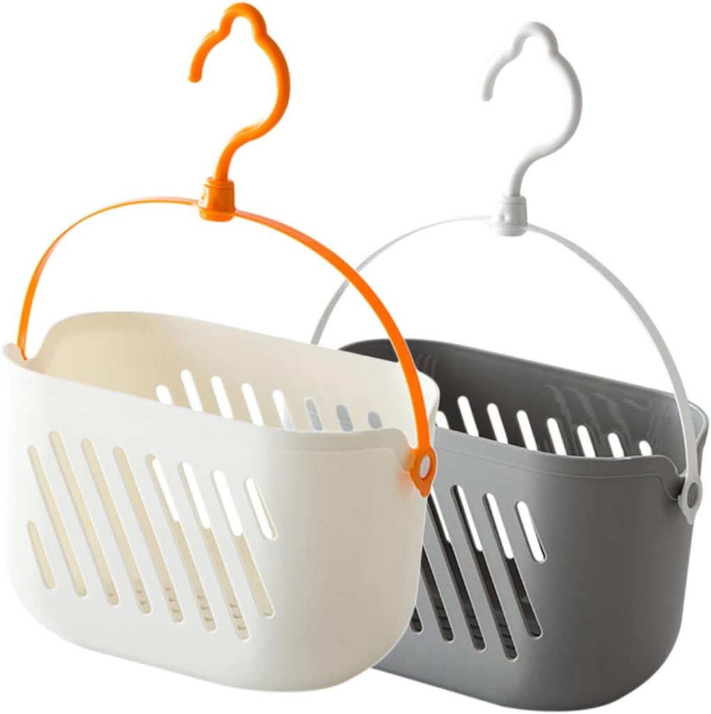 2Pcs Wall Hanging Basket Kitchen Organizer for Fruits and Vegetables Space Saving Hanging Storage Basket in White and Gray for Kitchen and Bathroom Use