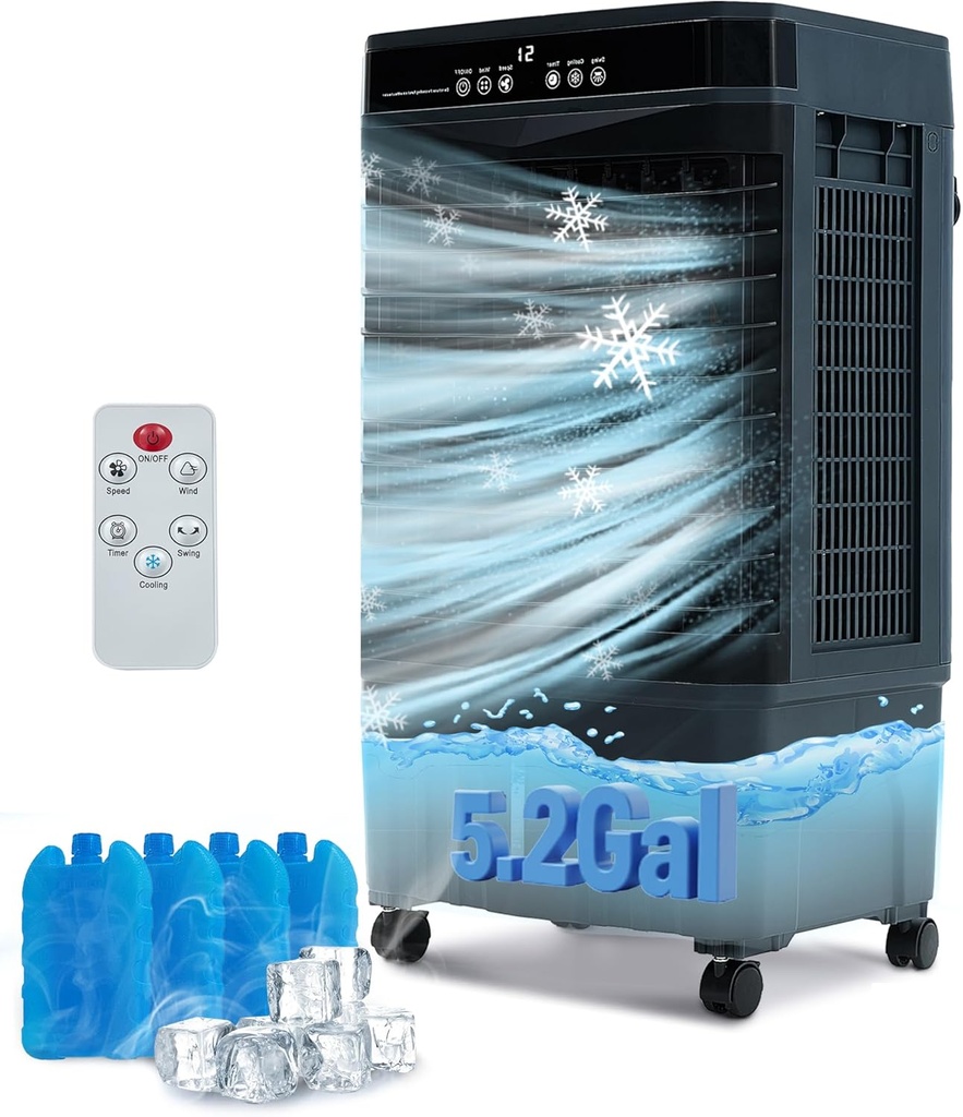 Cooler Air Conditioners, 31" Evaporative Air Cooler with 3 Gallon Water Tank,3-IN-1 Portable Evaporative Cooler with LED Touch Screen, 3 Fan Speeds, 12H Timer & Remote