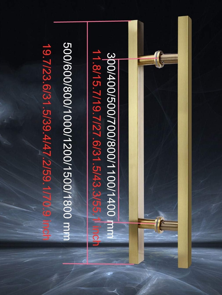 Glass Door Handle Set,Heavy Duty Brushed Stainless Steel Double Side Bar Handle,Square Shop Push Door Pull Handle,for Hotel Home Club Office Store Barn/Bronze/Hole Center 1400 Mm (