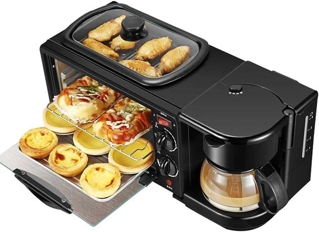 3-in-1 Breakfast Station, Includes Coffee Maker, Non-Stick Griddle, and 4-Slice Toaster Oven, Versatile Breakfast Maker for Apartments Kitchenettes