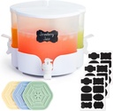 Rotatable 360° 4.2L Beverage Dispenser for Fridge, 3 Grids Plastic Drink Dispenser with 3 Spigots, 3 Coasters and 24 Labels, for Lemonade, Tea, Milk
