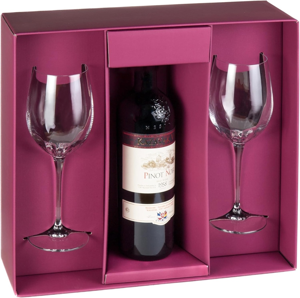 Barski Wine Glass - Set of 2 Red Wine Glasses - Gift Boxed - with Empty Space in the Center to Fit Your Own Bottle of Wine - Wine Goblet are 18 oz. - Made In Europe