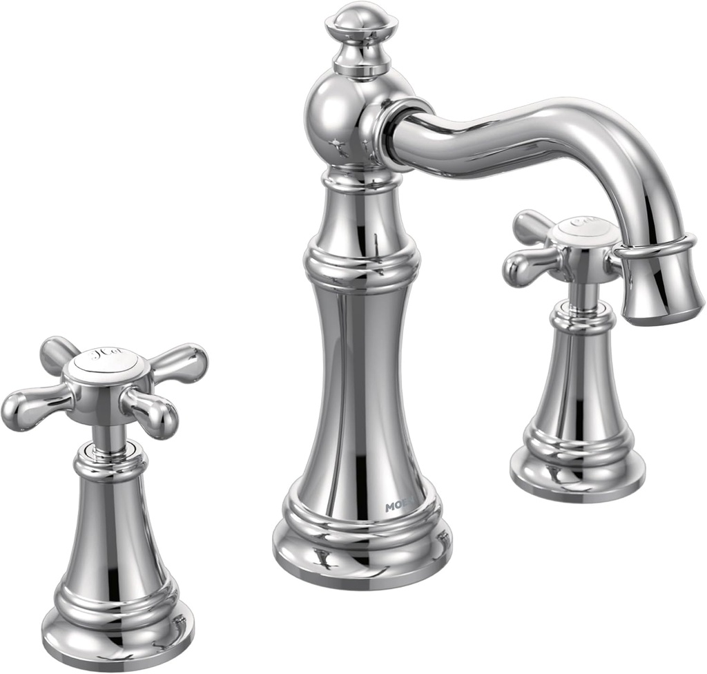 Moen Weymouth Chrome Two-Handle Widespread Cross Handle Bathroom Faucet Trim Set, Valve Required, TS42114