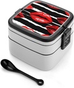 Red Lips Kiss Bento Box Double Layer Lunch Box for Adults with Spoon And Handle Stackable Lunchbox Leakproof Lunch Container for Work Picnic Travel