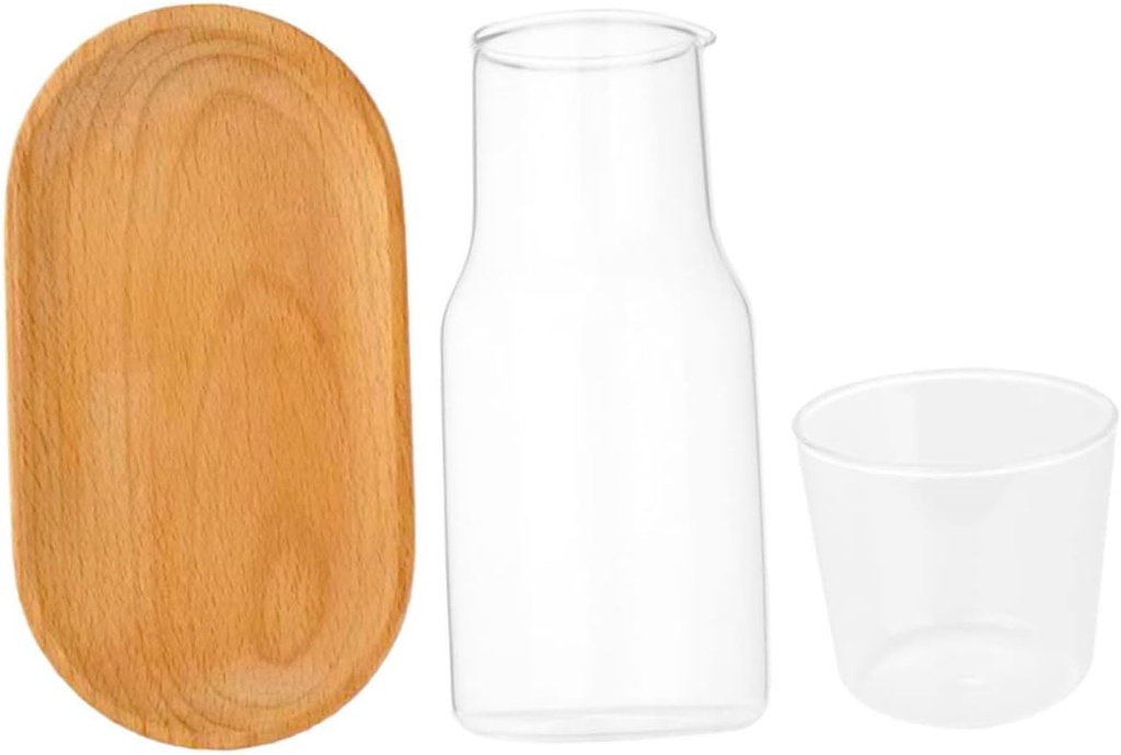 Cabilock Glass Water Carafe with Tray and Cup Japanese Style Kettle for Cold Beverages for Home and Office Use for Juice Iced Tea and More