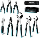 DURATECH 8-Piece Pliers Set with Rolling Pouch, Premium Cr-V/Cr-Ni Construction, (12", 10", 8" Groove Joint Pliers, 8" Adjustable Wrench, 8" Linesman, 6" Long Needle Nose, 6" Slip Joint, 6" Diagonal)