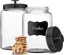 KooK Glass Storage Containers with Lids, Glass Jar with Lid, 1 Gallon, Set of 2, Glass Canister, Storage, Laundry, Kitchen Jar, (Circular, Black)