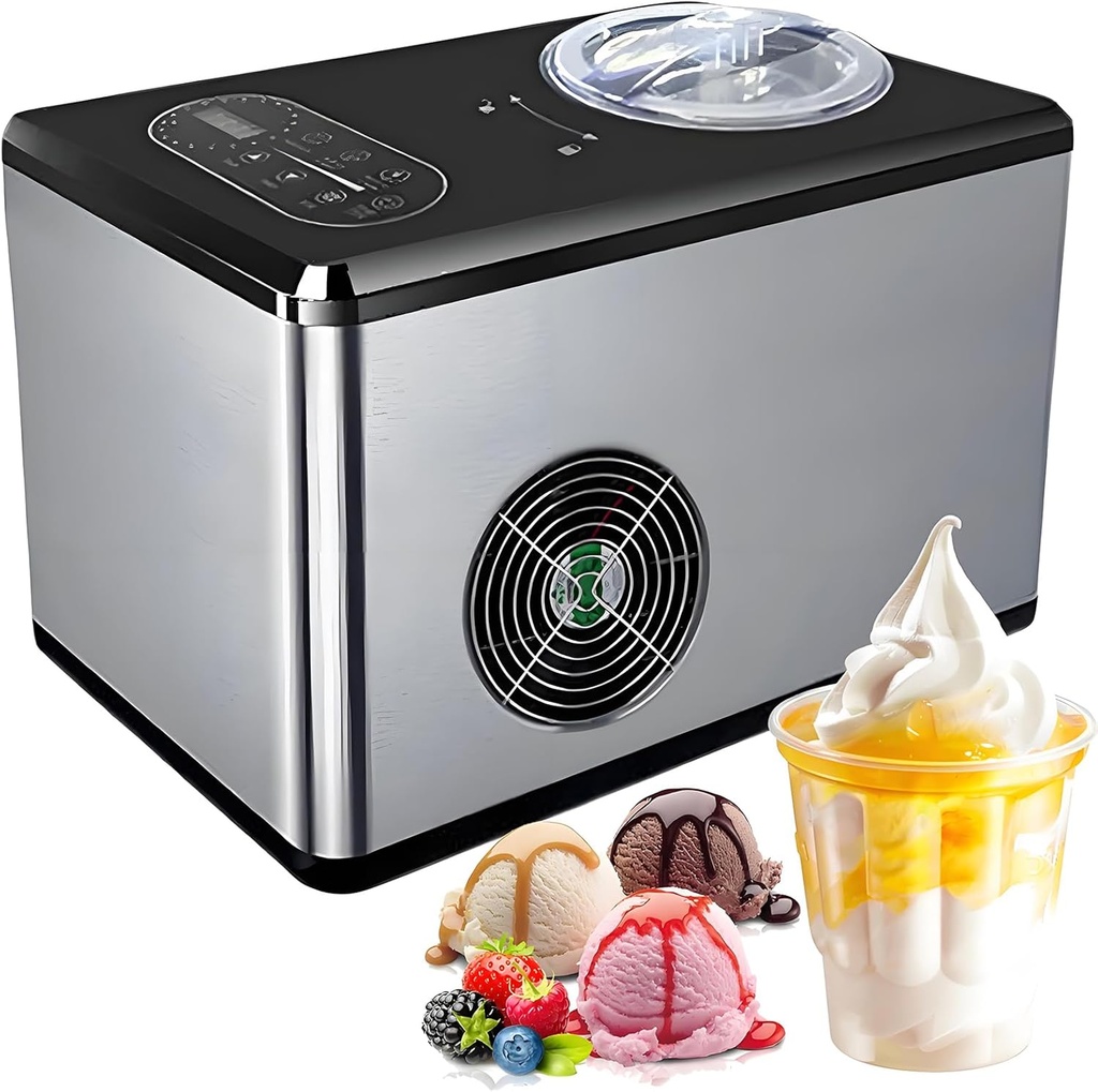 Automatic Ice Cream Maker with LCD Display, Rapid Refrigeration at -43℃ for Homemade Gelato, Yogurt, Milkshake, and Snow Cone