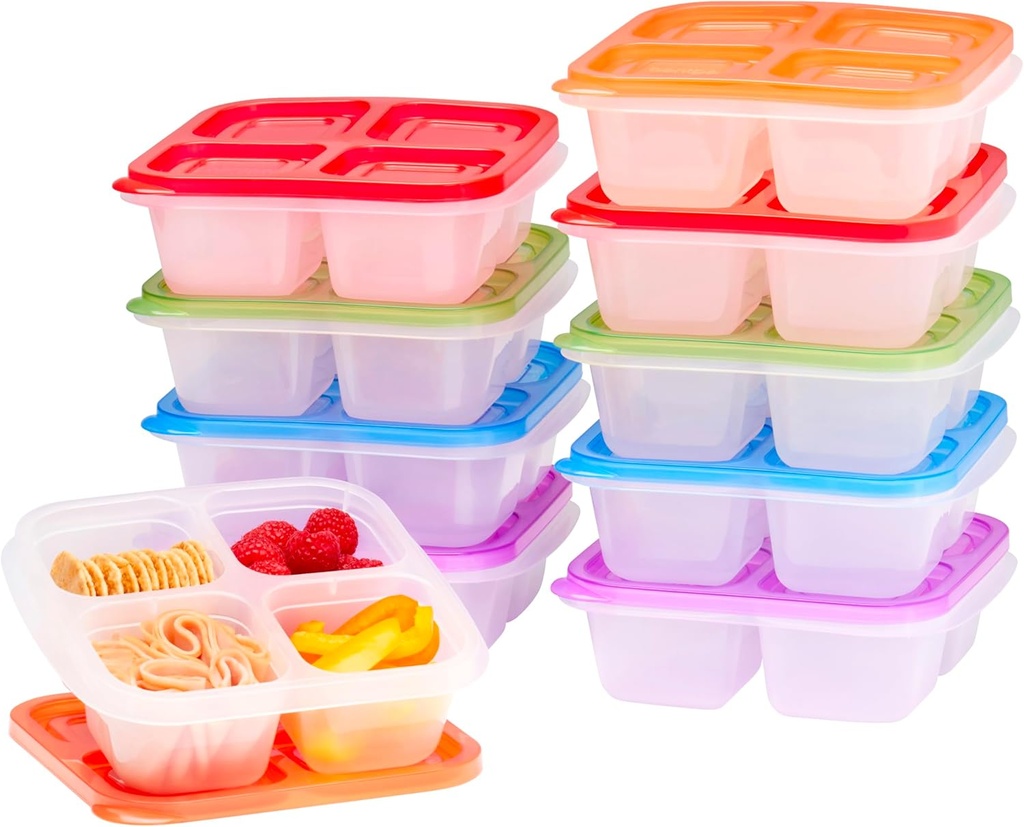 Bentgo Easyboxes 4-Compartment Snack Containers - 20-Piece Set with 10 Trays & 10 Custom-Fit Lids to Seal in Freshness - Reusable Food Storage & Meal Prep Bento BPA-Free Containers (Classic)