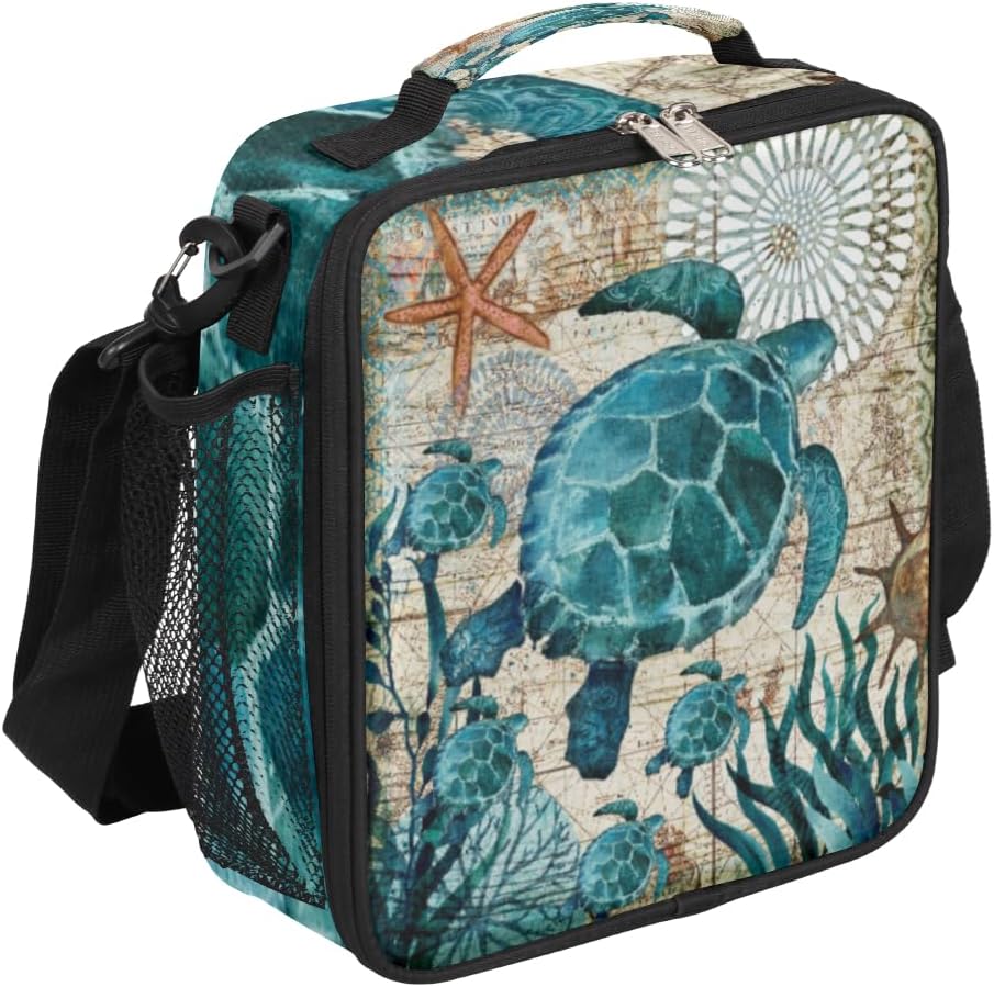 Lunch Boxes Bag for Kids, Sea Turtle Lunch Box for Boys and Girls, Waterproof Insulated Lunch Bag Cooler Tote for School with Detachable Shoulder Strap