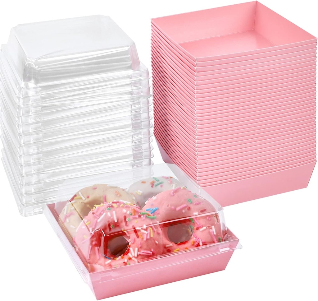 Ocmoiy Small Charcuterie Boxes with Clear Lids, To Go Paper Disposable Food Containers, 5 Inches Bakery Dessert Boxes for Sandwich, Cookie, Pastry, Cake Slice (Pink, 100ct)