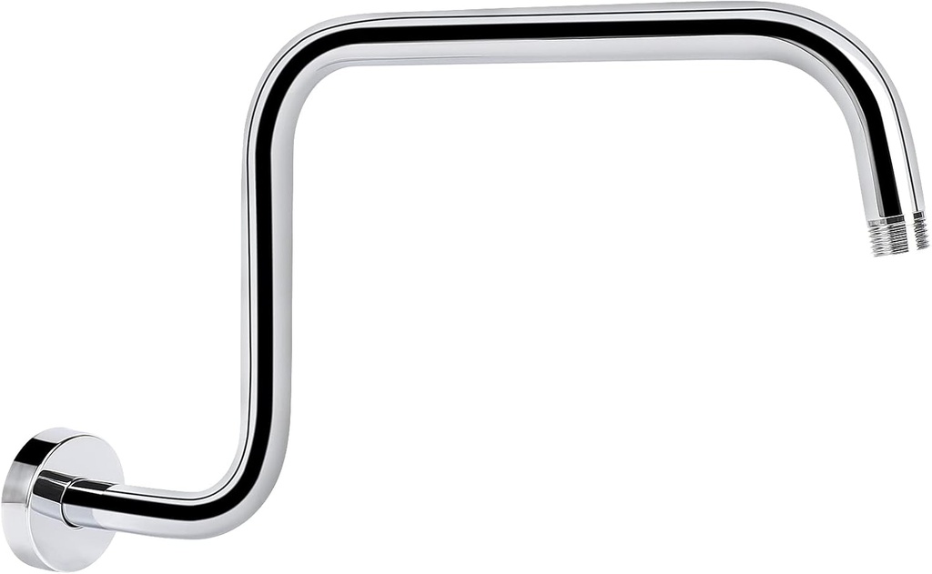 NearMoon S Shape Shower Extension Arm with Flange, Stainless Steel High Rise Shower Head Extender Pipe, Horizontal Extension Standard 1/2" Connection- Bathroom Accessory, 16 Inch (Chrome Finish)