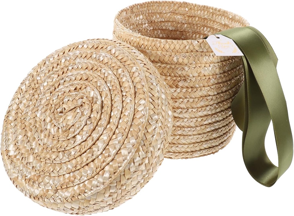 Straw Woven Storage Basket Organizing Box Lid Retro Bread Basket Multi-function for Home