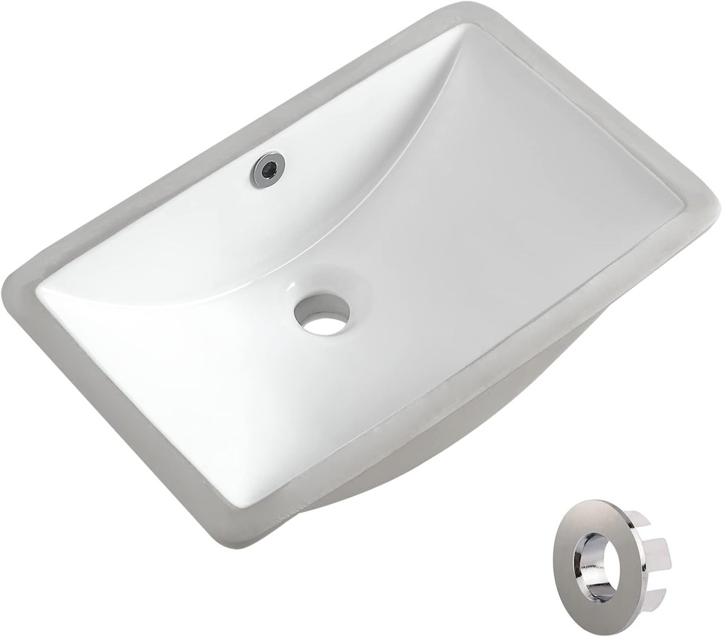 Undermount Bathroom Sink 18.7"X11.9" Inch White Rectangular Porcelain Ceramic Vanity Basin with Overflow KARAMAG