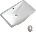 Undermount Bathroom Sink 18.7"X11.9" Inch White Rectangular Porcelain Ceramic Vanity Basin with Overflow KARAMAG