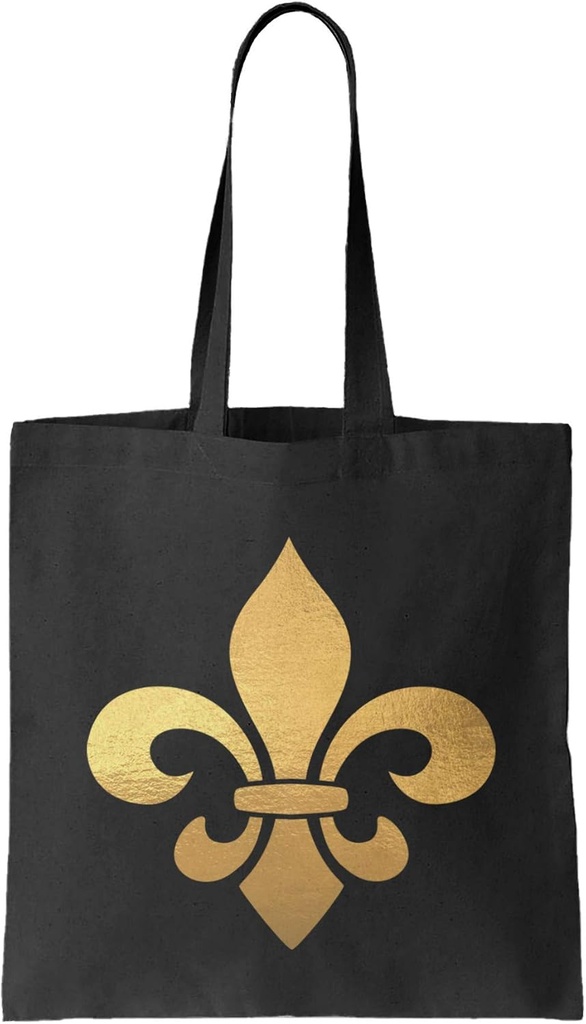Gold Fleur De Lis - Mardi Gras New Orleans Reusable Grocery Tote Bag (Black)