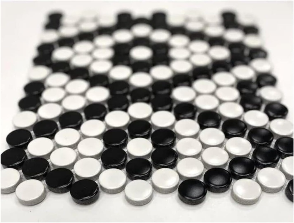 Tenedos Penny Round Mix Matte White with Gray or Black Selection Porcelain Mosaic Tile for Floor and Wall Bathroom and Kitchen Backsplash (Box of 20 Sheets) (Black and White)