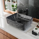 Black Marble Bathroom Vessel Sink With Faucet and Drain 19x15 Inch Rectangular Ceramic Sink Marbling Basin Bowls Above Counter Bowl Sinks for Bathrooms Modern Porcelain Vessel Sinks