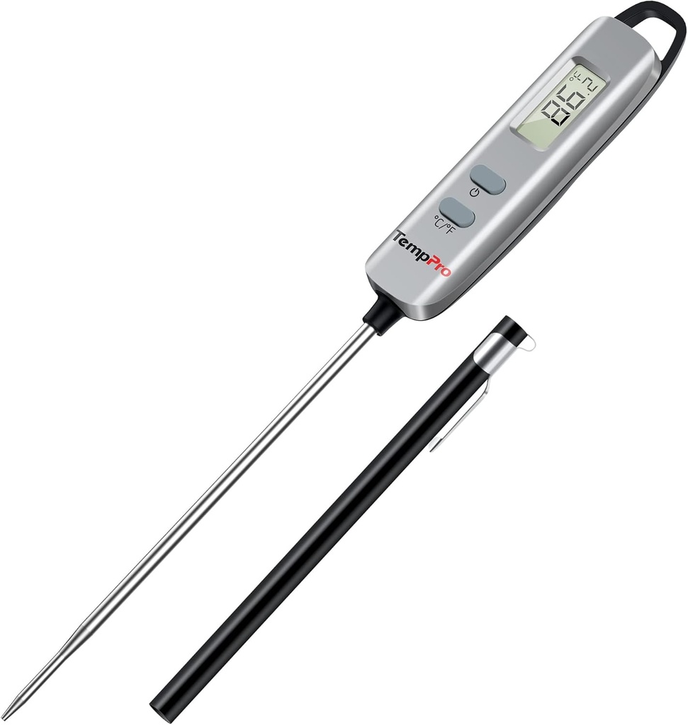 TempPro E16 Digital Meat Thermometer Instant Read Cooking Food Thermometer with Long Probe for BBQ Grill Smoker Oven Deep Fry Candy Kitchen Thermometer, Silver