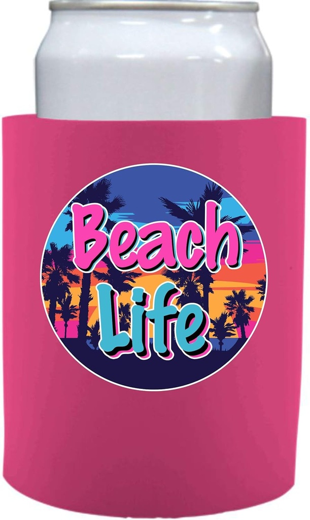 Beach Life Thick Foam Can Coolie (Pink, 2 Pack)