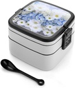 Lunch Box for Women Beautiful White Blue Flowers Bento Box with Leak-Proof Lid & Snackle Box Container