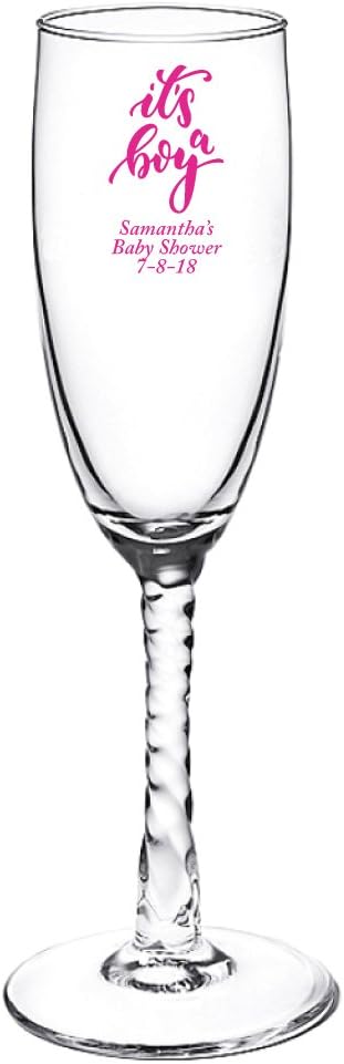 Personalized Color Printed Twisted Stem Champagne Flute - It’s A Boy - Fuchsia - 144 pack