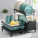 Dish Drying Rack - X-Large Stainless Steel Dish Rack for Kitchen Counter, 2-Tier Kitchen Organizers and Storage for Dishes, Bowls, Cutlery, Black