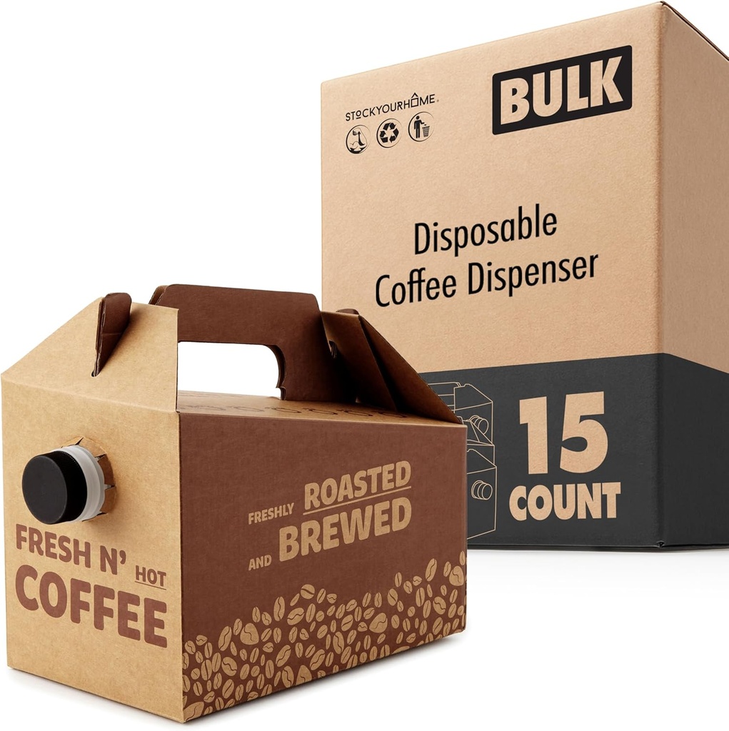 Stock Your Home 96 oz Disposable Coffee Box Dispensers (15 Pack) – Insulated Beverage Server with Handle, Cardboard Coffee Carrier for Hot or Cold Drinks, To Go Boxes for Takeout & Events
