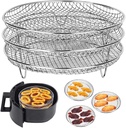 8 inch Round Air Fryer Racks 3 Layers Stackable Dehydrator Rack, 304 Stainless Steel Bacon Air Fryer Accessories for Ninja, Oven, Double Drawer Basket Grill Rack, Ninja Foodi Grill (A)