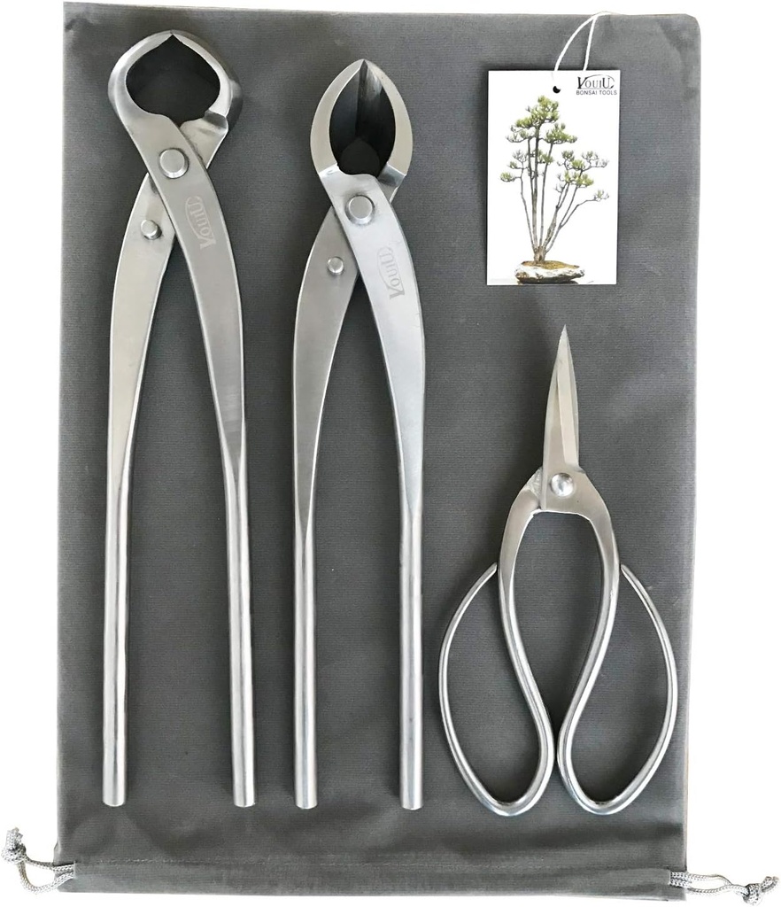 3-Piece Bonsai Tool Set,11inch Concave Cutter,11.5inch Knob Cutter,7.5inch Bonsai Scissors